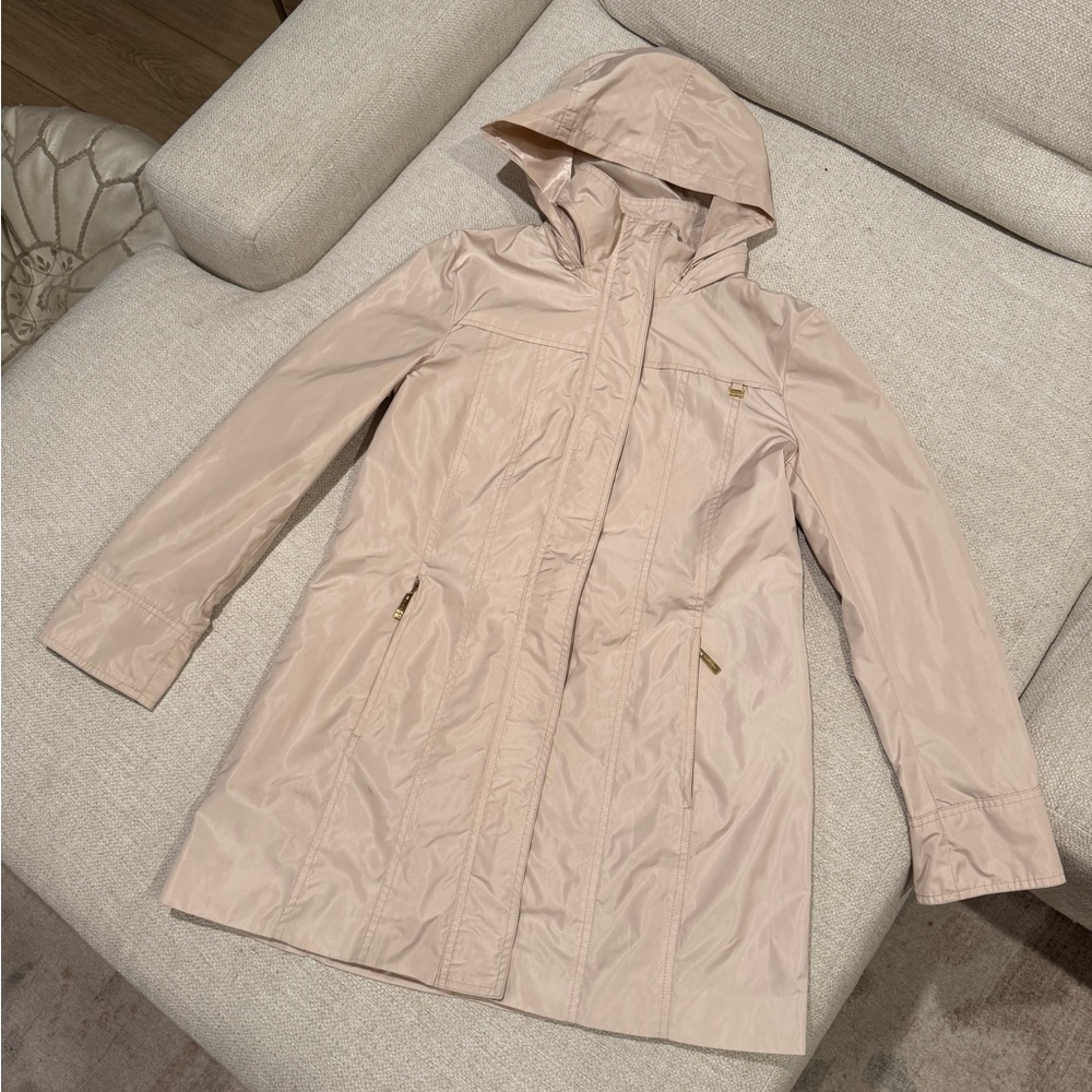 Ellen Tracy Women's Beige Hooded Raincoat - Petite Small